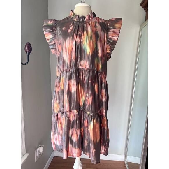 Shimmery Marie Oliver Metallic Tiered Taren Dress in Sapphire Size Large - Picture 9 of 17